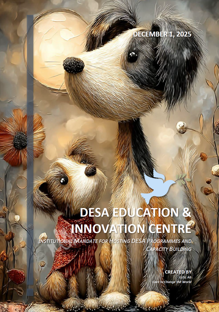 Cover page for DESA Education and Innovation Centre PDF, presenting the institutional framework for education and applied innovation.