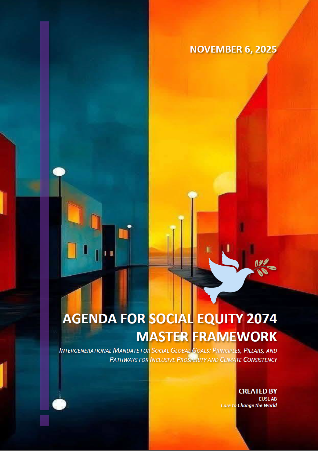 Agenda 2074 Master Framework PDF, articulating intergenerational equity, climate consistency, and rights-based governance principles.