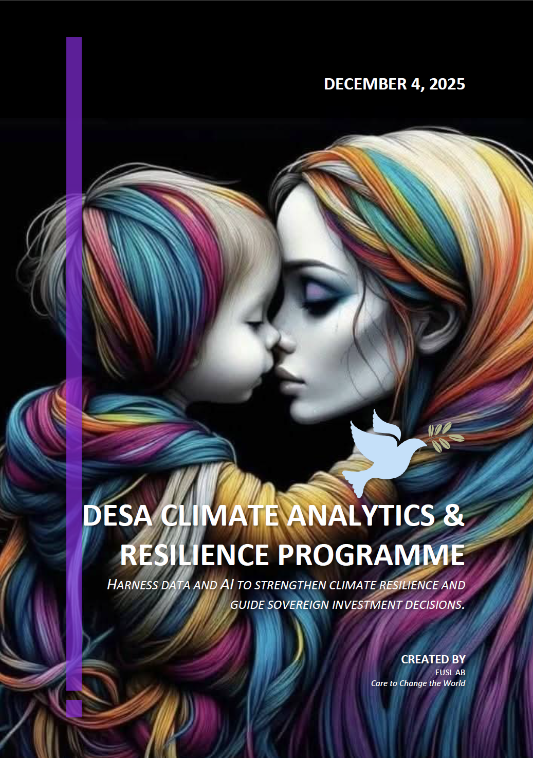 Cover page for DCARP – DESA Climate Analytics & Resilience Program PDF, integrating climate data analytics and adaptive strategies.