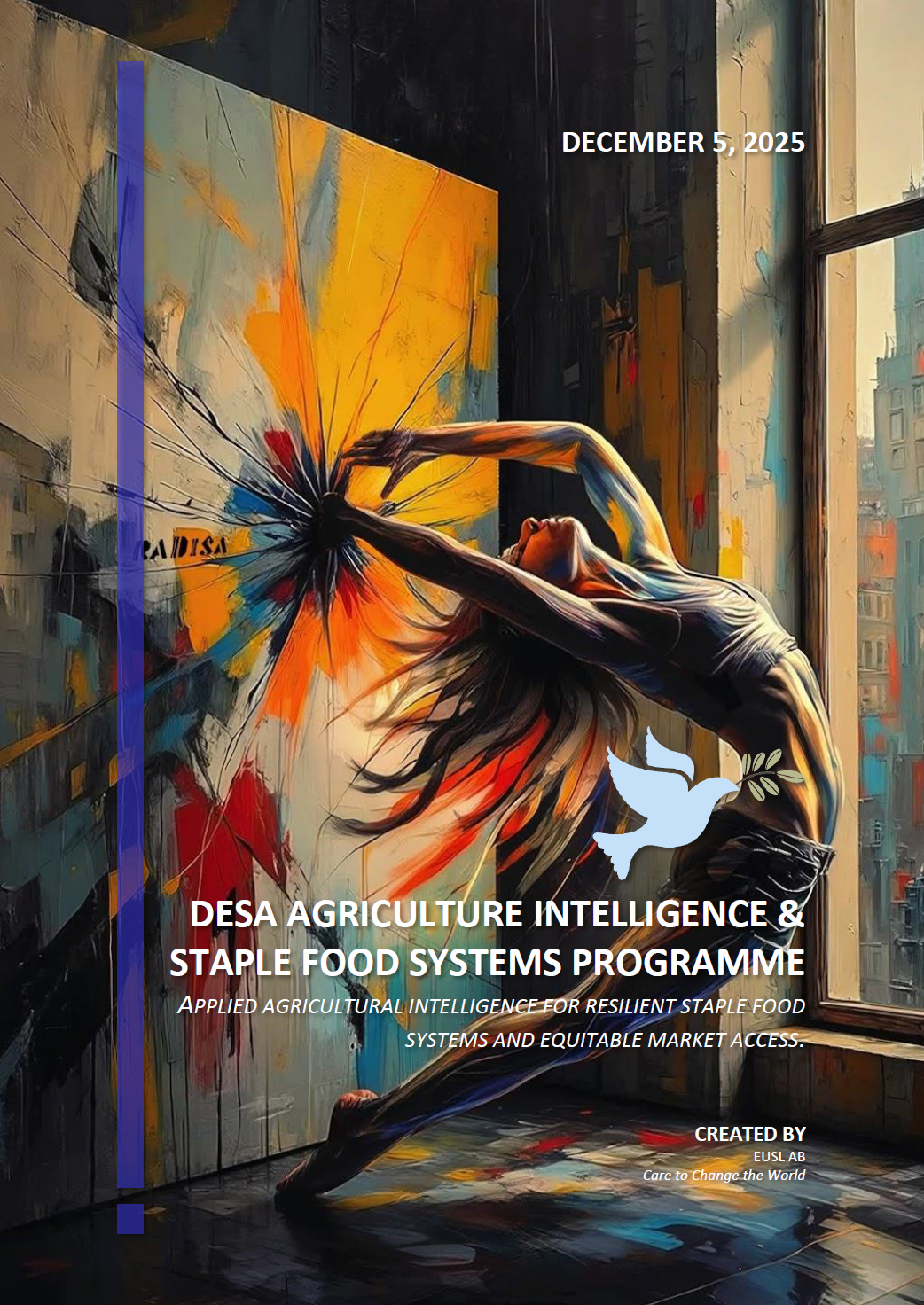 Cover page for DAgISP – DESA Agriculture Intelligence & Staple Food Systems Program PDF, optimising staple food production and food security.
