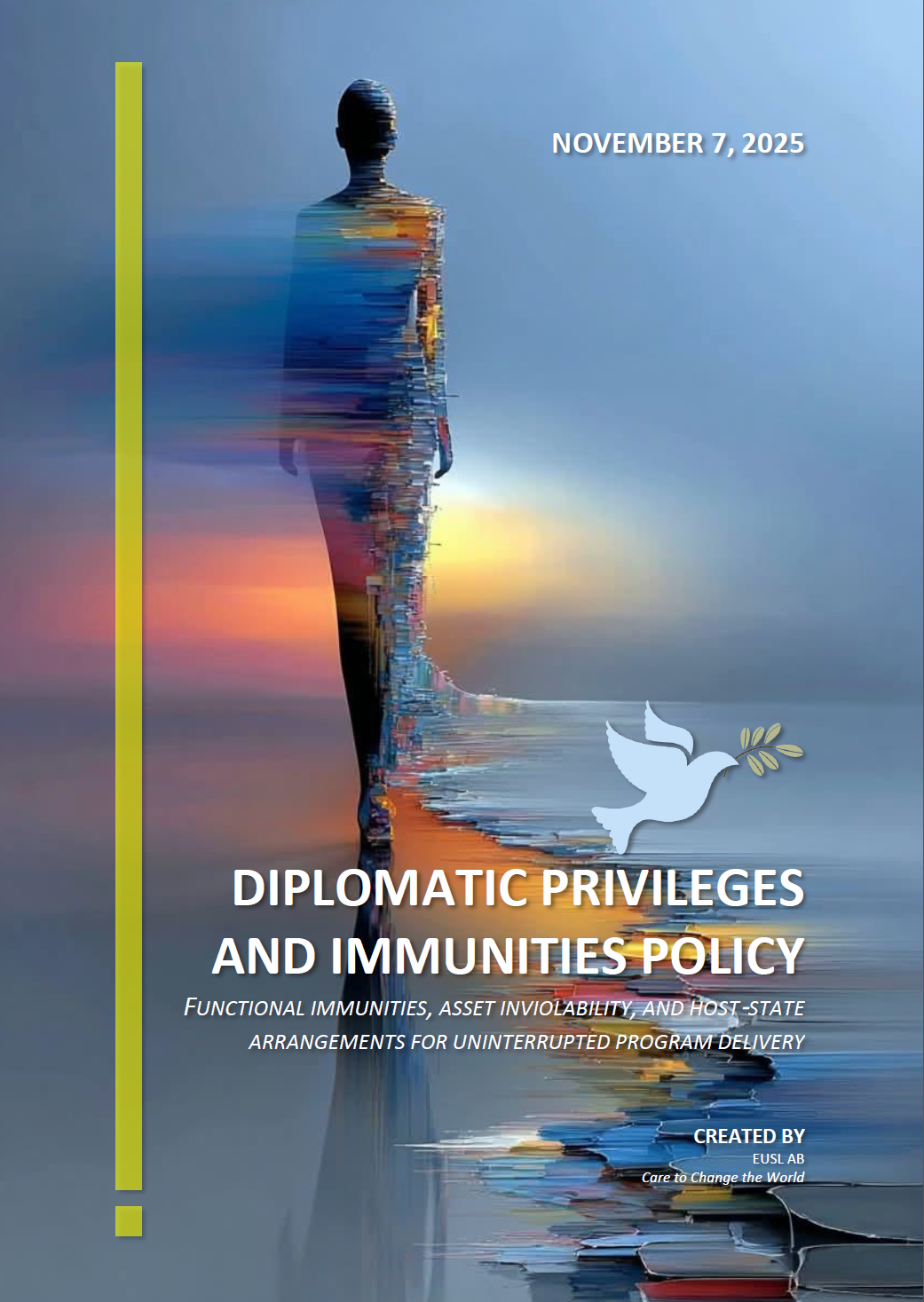 Diplomatic Privileges and Immunities Policy PDF, defining functional immunities, privileges, and legal protections for GSEA operations in host jurisdictions.