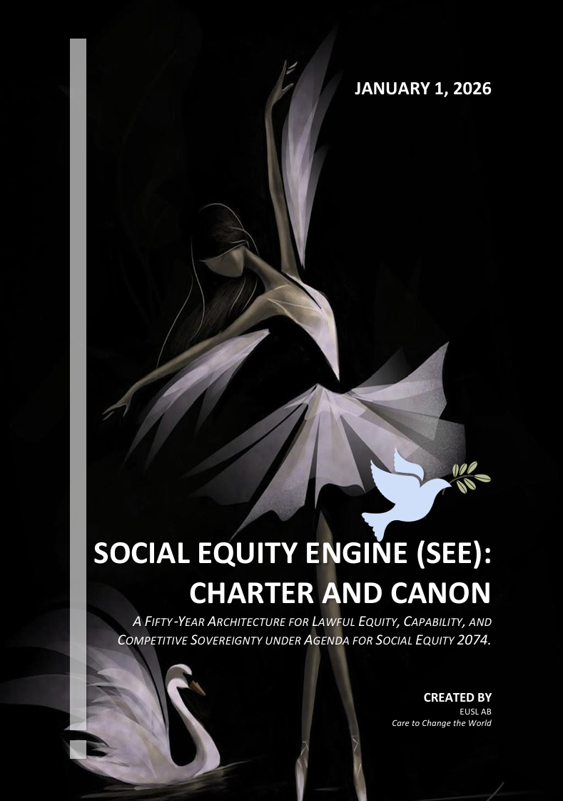 Defines SEE as a fifty-year architecture for lawful equity under Agenda 2074, merging DESA, DEIC, Power Play, Global Ground, and EUOS into one compliance-ready system.