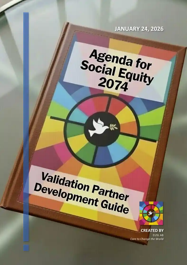 Cover of the development guide for organisations seeking Agenda 2074 validation partner accreditation.