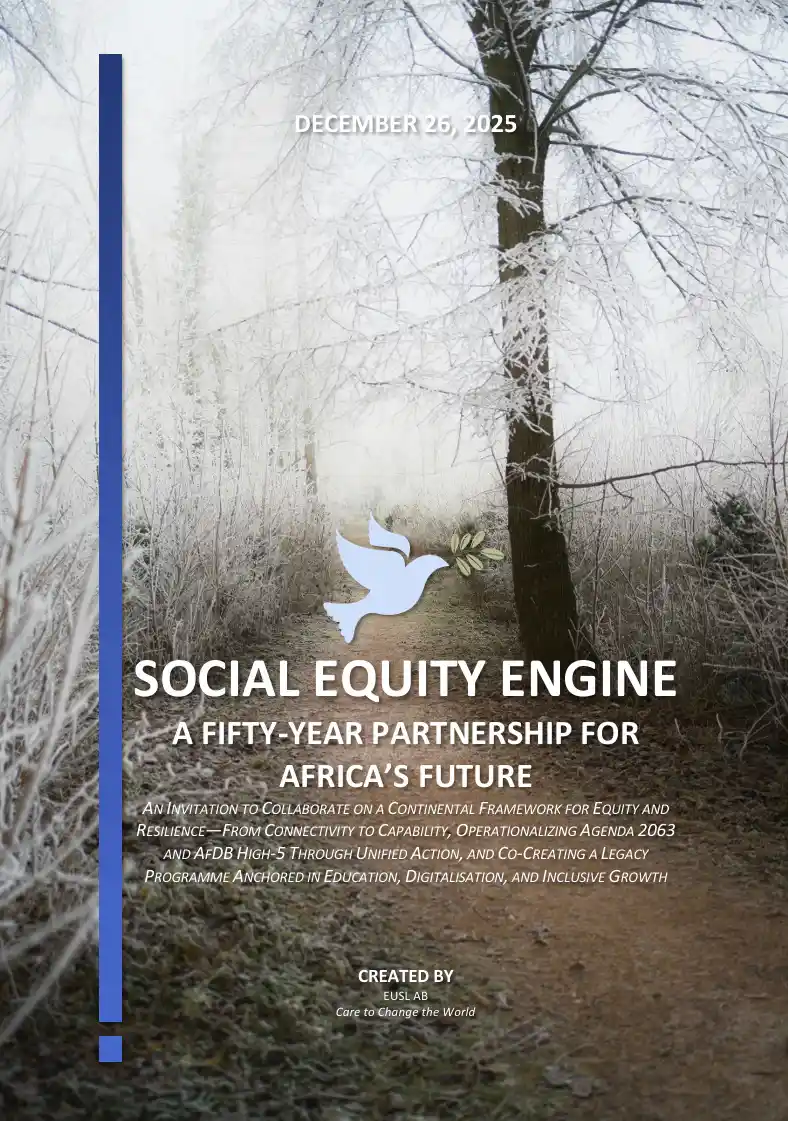 Presentation of the Social Equity Engine invitation describing the fifty‑year, AfDB‑aligned framework uniting governance, digitalisation, and programme delivery.